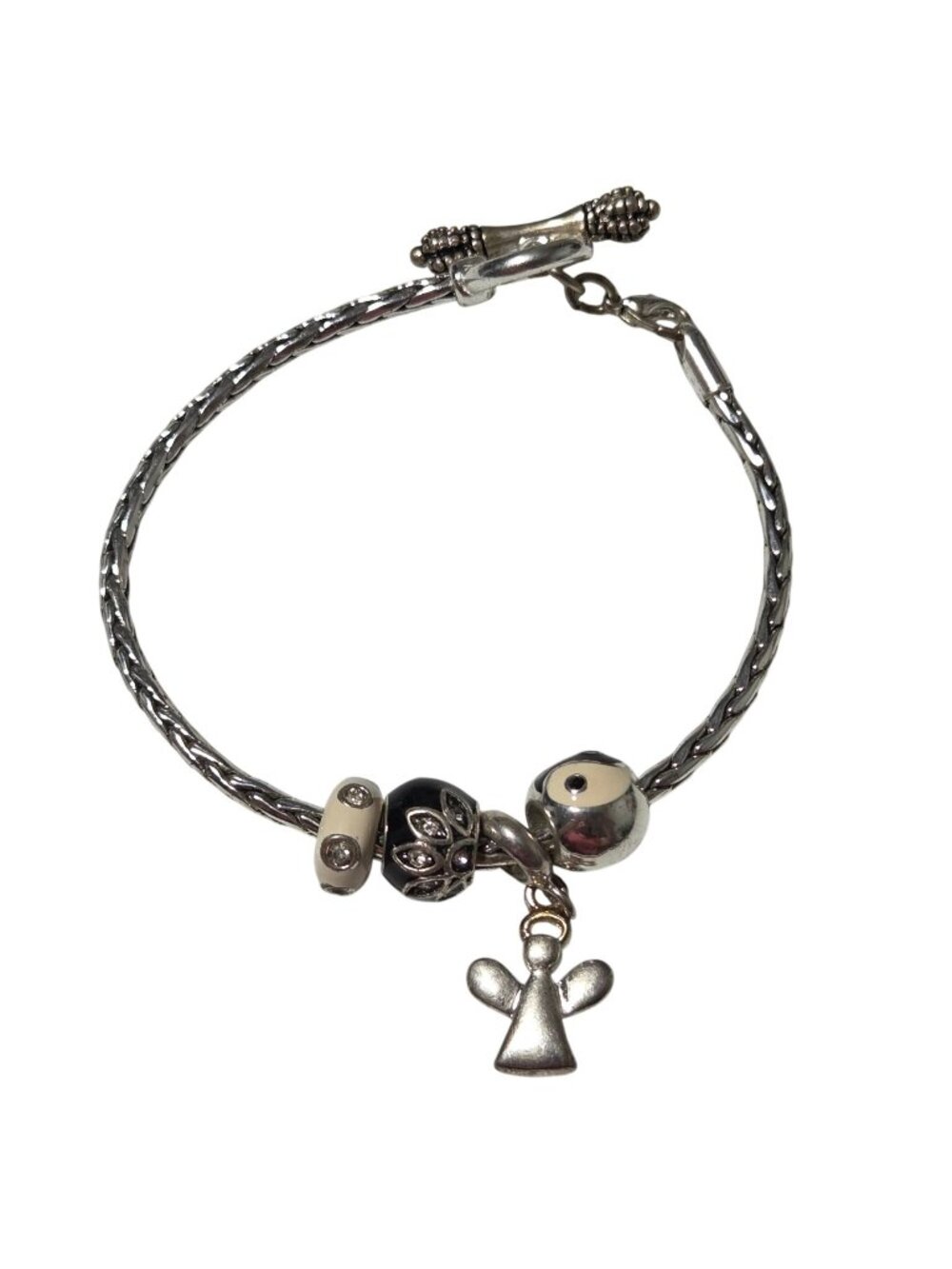 Guardian Angel Charm Bracelet Yin Yang Bead Crystal Accents Toggle Clasp Women